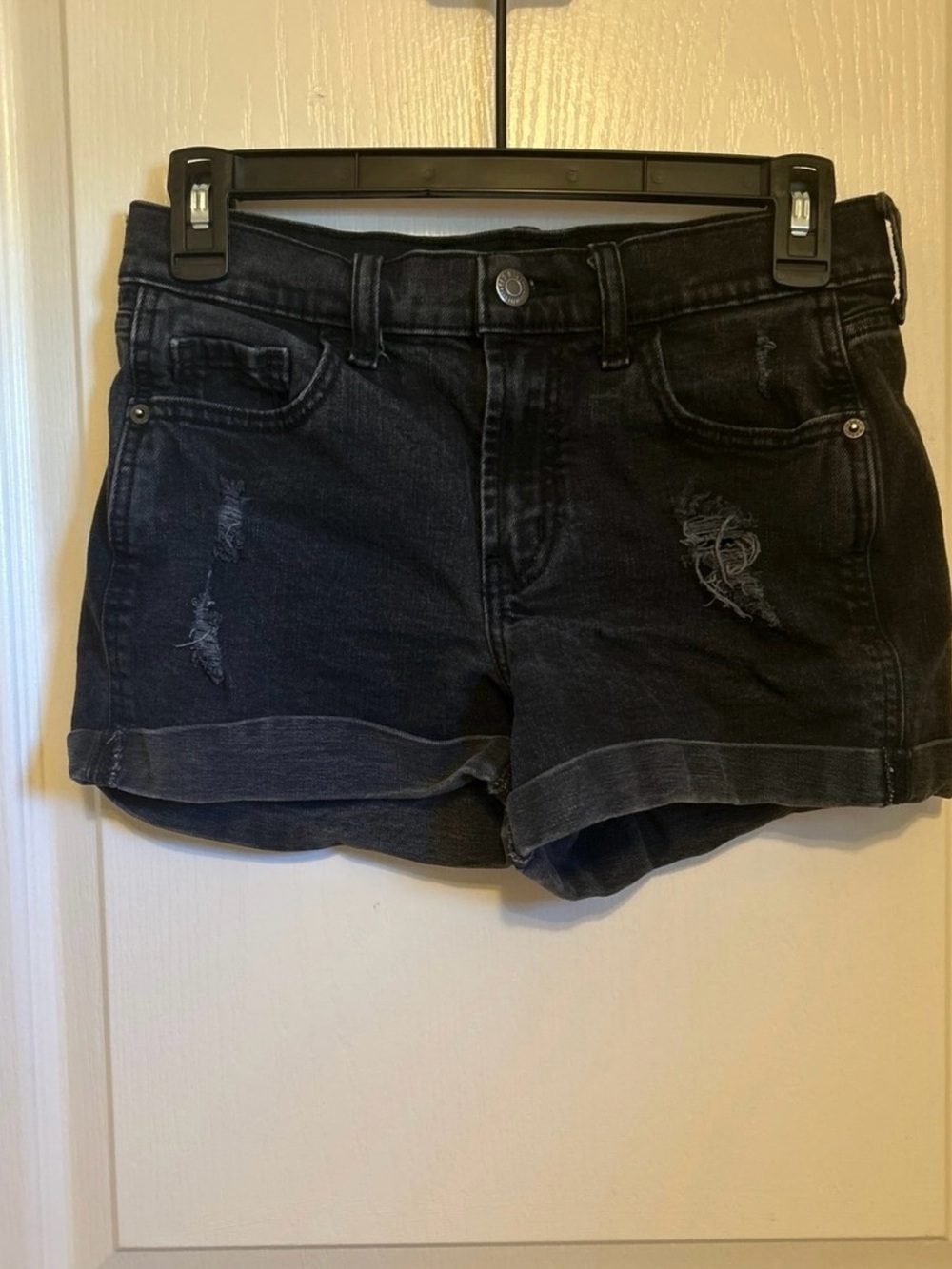 Old Navy Black Distressed Mid Rise Boyfriend Shorts